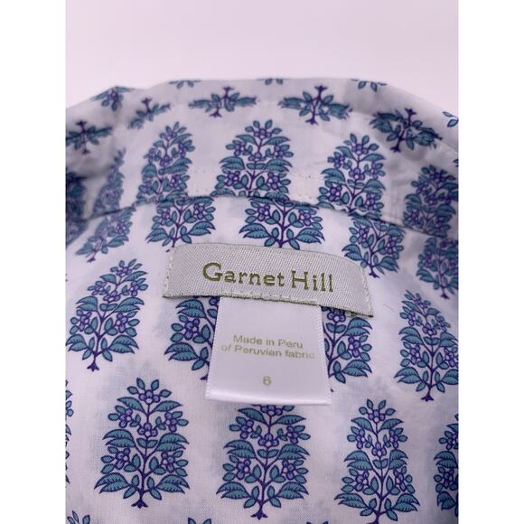GARNET HILL Blouse Blue Floral Tree Button Up 6 - Picture 6 of 9